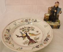 A Continental fiance bowl decorated with birds amongst foliage together with a Continental glazed