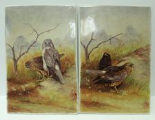 WITHDRAWN A Giraud Limoges porcelain plaque painted with Hen Harriers by Leighton Mabury,