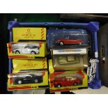 A collection of various Porsche model cars including Dinky 1958 356A Coupé,