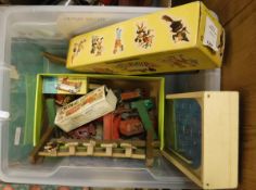 A collection of various vintage diecast toys including Dinky Supertoys Blaw Knox bulldozer,