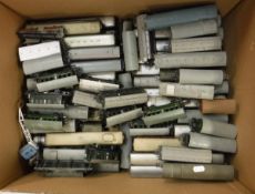 A box containing a large collection of Märklin HO gauge tin plate rolling stock,