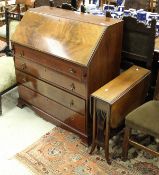 An Edwardian mahogany and inlaid bureau of four long drawers and an Edwardian mahogany inlaid drop
