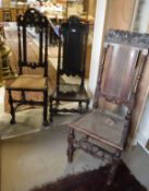 A collection of three circa 1700 and later walnut/oak chairs in the William and Mary manner