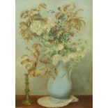 WILLIAM NEVILLE "Flowers in Vase" oil on b oard signed lower right together with M.