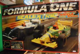 A Scalextric Formula One racing set, boxed, together with a Hump-back bridge, boxed, Porsche 911GTi,