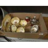 A box of Aynsley floral and gilt decorated tea wares,