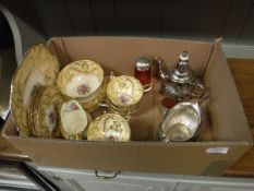 A box of Aynsley floral and gilt decorated tea wares,