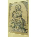 18TH CENTURY CONTINENTAL SCHOOL "Madonna and child amongst clouds", black and white engraving,