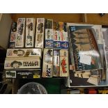 A collection of various construction kits including Artesania Latina "Juan Sebastián Elcano" ship,