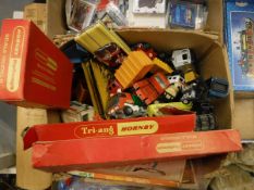 A box containing a collection of various toys and models to include Hornby Railways 0-6-0 diesel