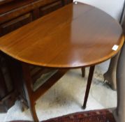 An Edwardian mahogany and satin wood cross banded oval drop leaf Sutherland table