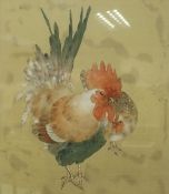 JAPANESE SCHOOL "Study of Chickens" watercolour on silk,