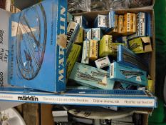 A box containing a large collection of Märklin H0 gauge track, boxed,