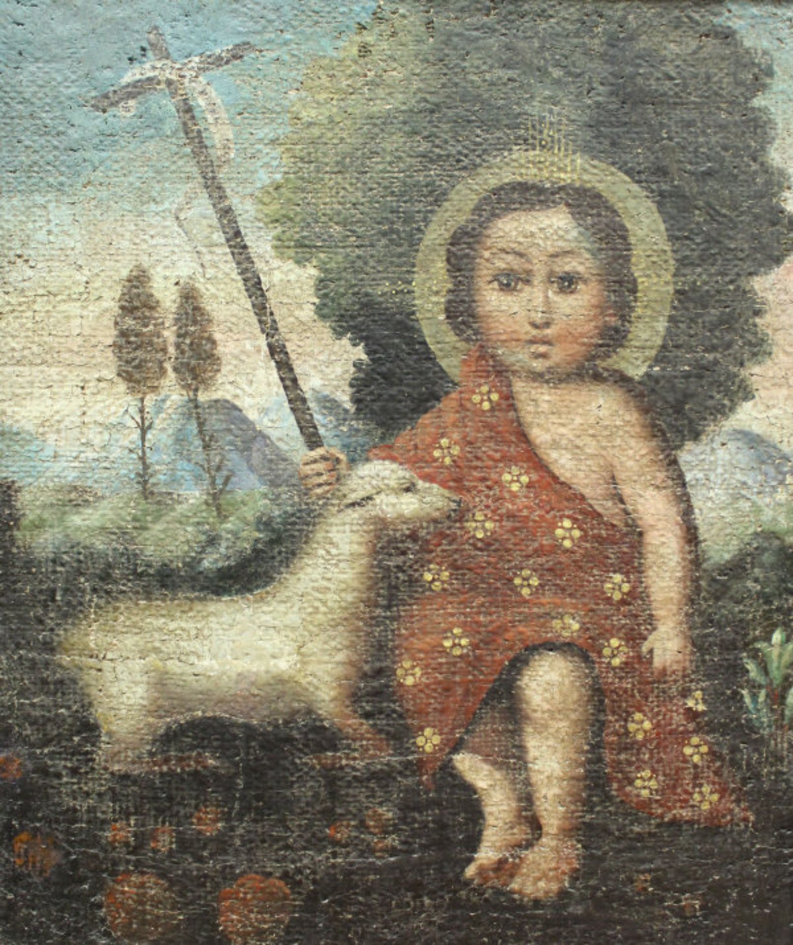 LATE 19TH CENTURY CUZCO SCHOOL "Saint Christopher" oil on canvas unsigned