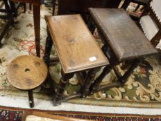 Two joint oak stools in the 17th Century manner and an elm milking stool