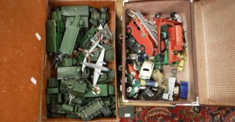 Two small suitcases containing various Dinky and other toys including Dinky Toys Alpha Romeo race