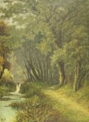 OCTAVIUS THOMAS CLARK (1850-1921) "Wooded river landscape", oil on canvas,