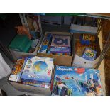 Four boxes of various childrens toys and games including "Ker.