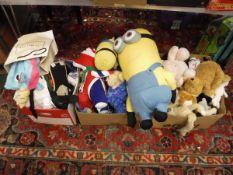 Two boxes of various soft toys,