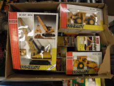 A boxed collection of Joal Compact die-cast metal vehicles including Digging crane, Snow plough,