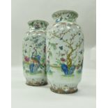 A pair of 19th Century Chinese famille verte and polychrome decorated vases,