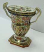 A Chamberlain's Worcester "Best Queen's" pattern pot pourri urn of oval trumpet shape with fitted