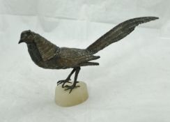 A Trevor Faulkner bronze and patinated figure of a Lady Amherst's pheasant, on oval onyx base,