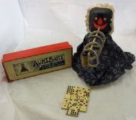 A vintage pine boxed parlour Aunt Sally with figure, mallet,