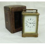 A Victorian gilt brass cased French carriage clock,