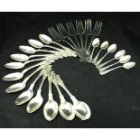 A set of twelve late Victorian silver kings pattern tea spoons (by Jonathan Round of Sheffield