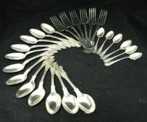 A set of twelve late Victorian silver kings pattern tea spoons (by Jonathan Round of Sheffield