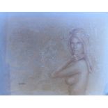 FRANK ARIS "Nude" study in sepia monochrome acrylic signed lower left together with AFTER ALDINO