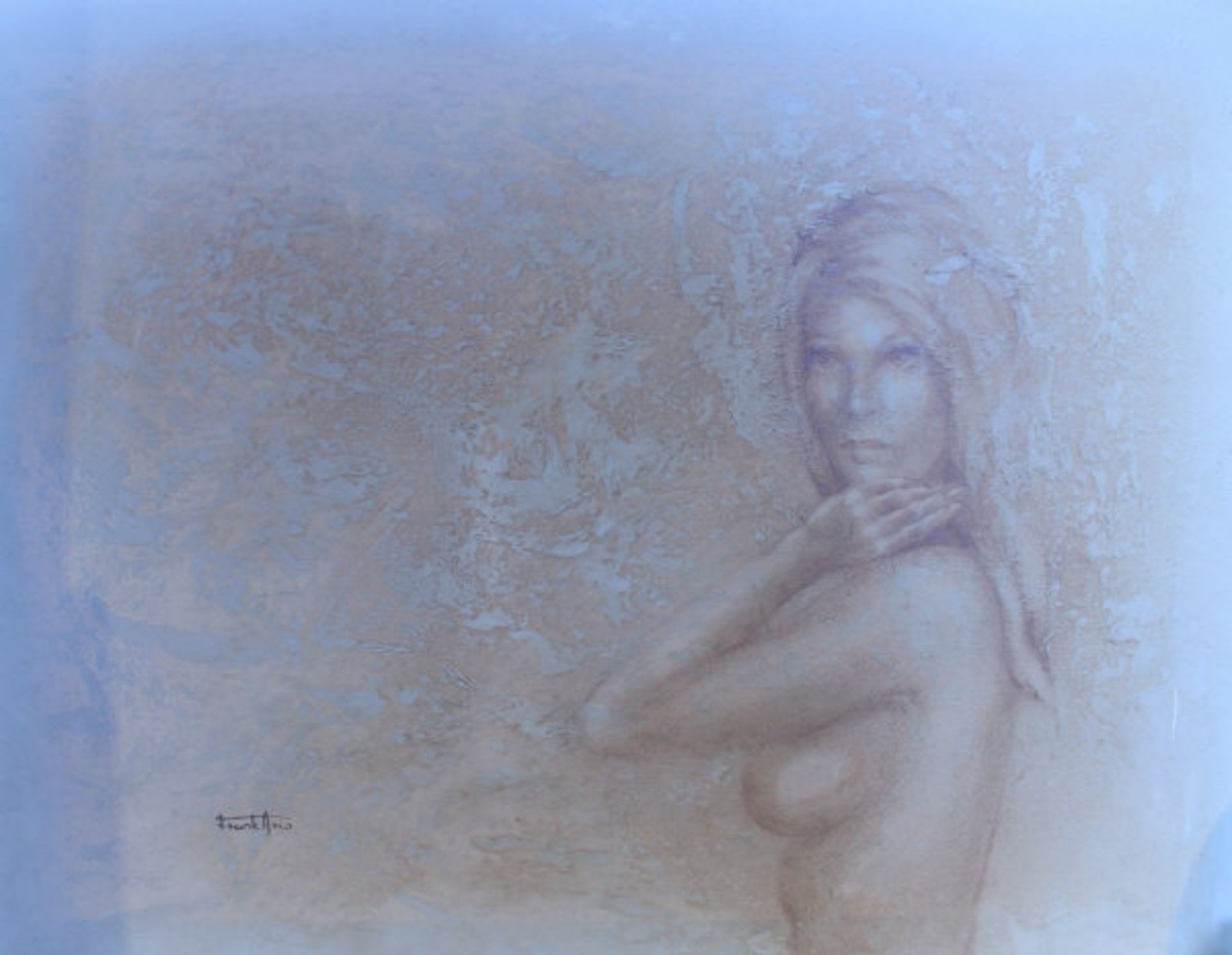 FRANK ARIS "Nude" study in sepia monochrome acrylic signed lower left together with AFTER ALDINO