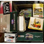 A collection of various die-cast model vehicles including Corgi Hallet Silbermann Scammell