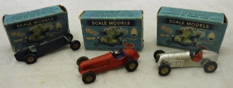 A Scammell model E.R.A racecar No. 101 boxed, a model Alta silver No. 105 boxed and a Maserati No.