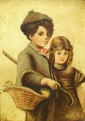 CONTINENTAL SCHOOL "Study of Boy and Girl" oil on canvas initiall C. J.