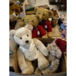 A collection of various soft toy bears including Harrods 2005 20th anniversary bears and two other