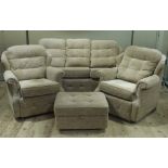 A four piece G Plan lounge suite comprising three seater sofa, pair of armchairs and pouffe,