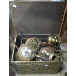 A quantity of brass and copper items including moulds, pans,