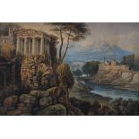 Continental school (mid 19th century), Classical river landscapes with ruins,