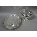 A modern silver plated two handled soup tureen,