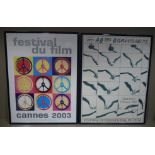Two Cannes film festival colour poster prints for the 40th Anniversary and 2003 festival,
