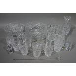 A quantity of cut glass including bowls, whisky tumblers, jugs,