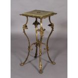 A late 19th century continental brass occasional table, of square outline,