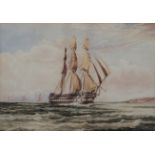 Lieut Peter Craisoft (19th century) HMS Vanguard, in full sail off the coast, watercolour,