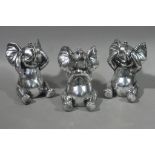 Three pottery silver elephant figures - see no evil,