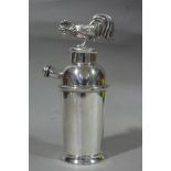 A silver plated cocktail shaker with cockerel finial, 28.