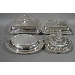 Four silver plated entrée dishes and covers,