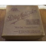 A hat box the top inscribed Robert Mawle and Son, West End Princes street, Edinburgh,