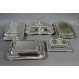 Five silver plated entrée dishes and covers,